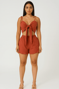 Maldives Linen Two Piece Crop Top Tie Short Set by Blaire Shops
