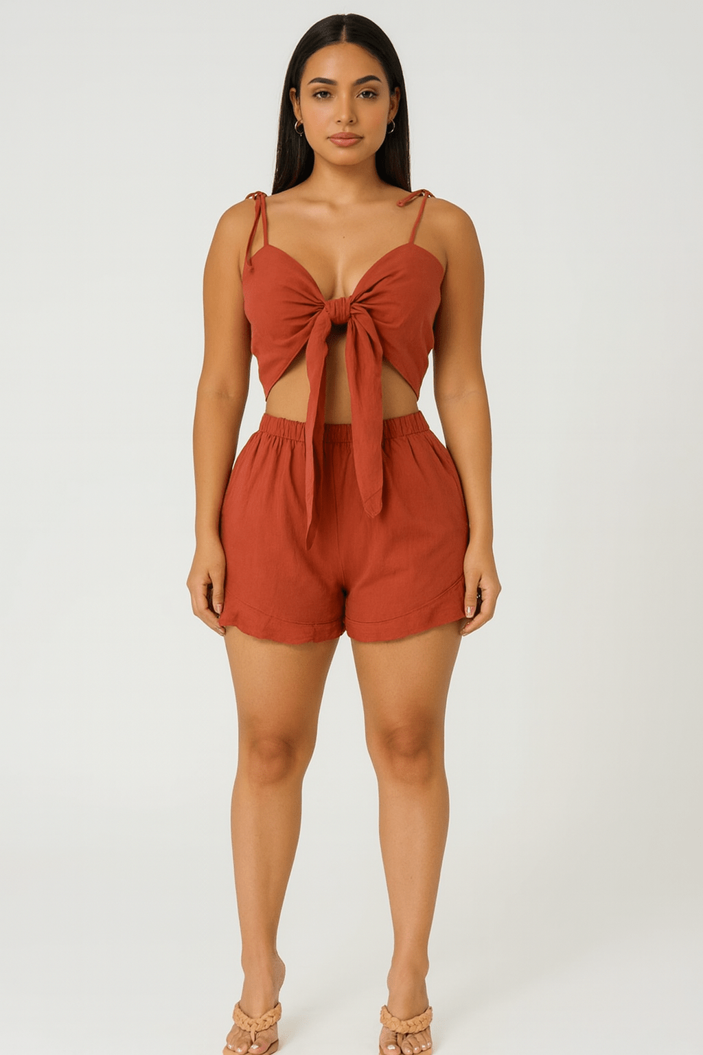 Maldives Linen Two Piece Crop Top Tie Short Set by Blaire Shops