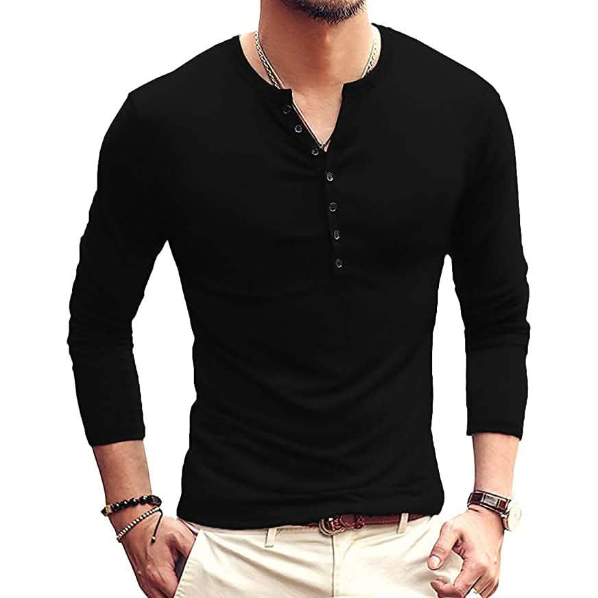 Men's Casual Slim Fit Basic Henley Long Sleeve by DailySale