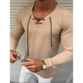 Men's Solid V Neck Long Sleeved Cotton Linen Shirt by DailySale