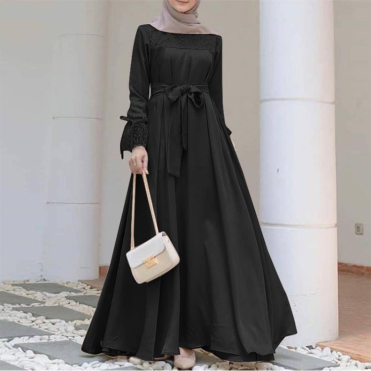 Mesh Panel Stretch Abaya with Belt (MA365) by Mariam's Collection