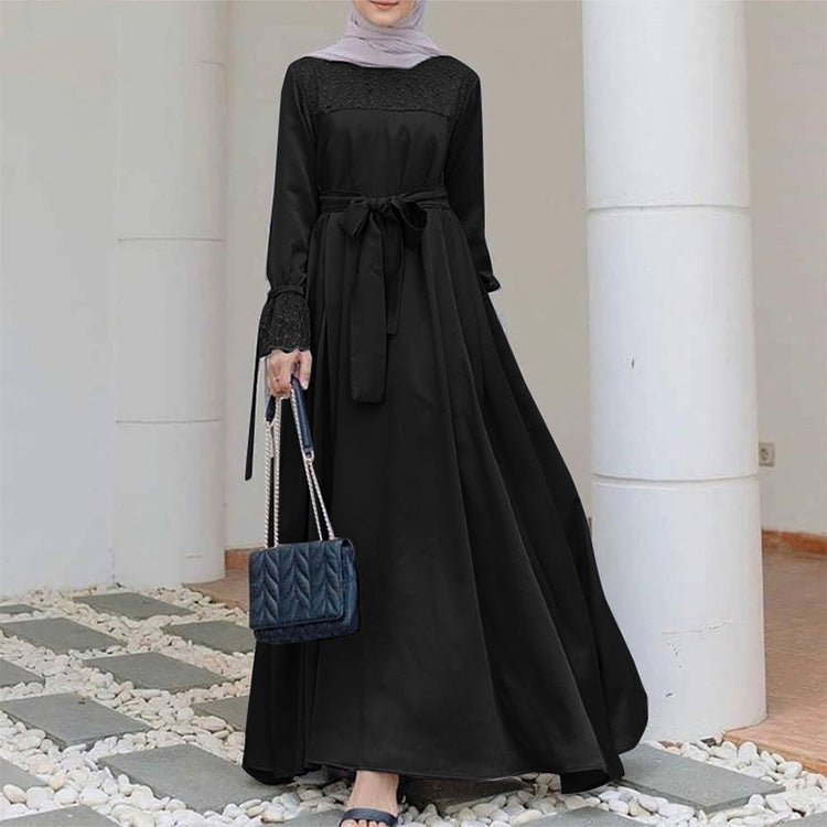 Mesh Panel Stretch Abaya with Belt (MA365) by Mariam's Collection