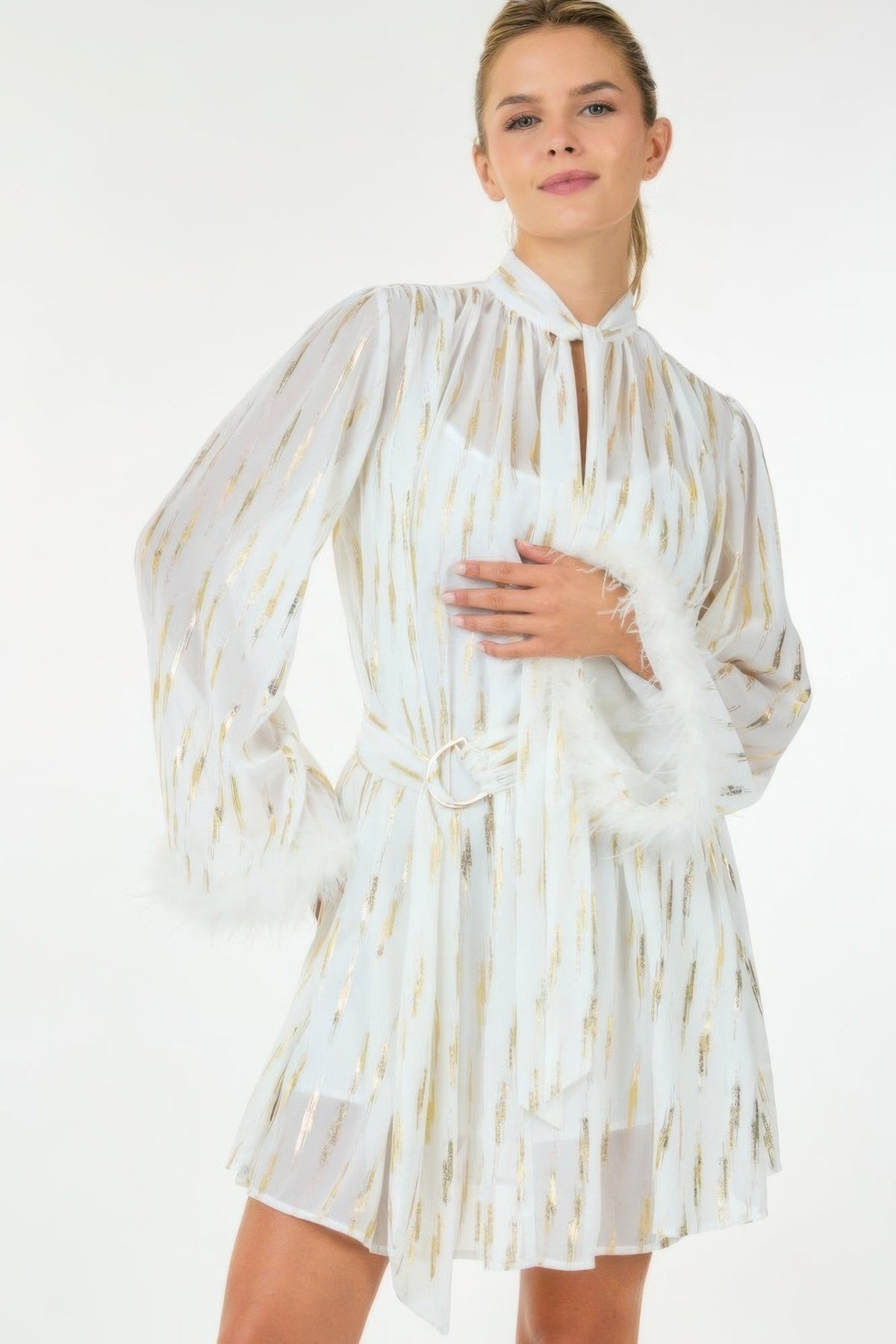 Metallic Print Short Dress by Tigbul's Variety Fashion Shop