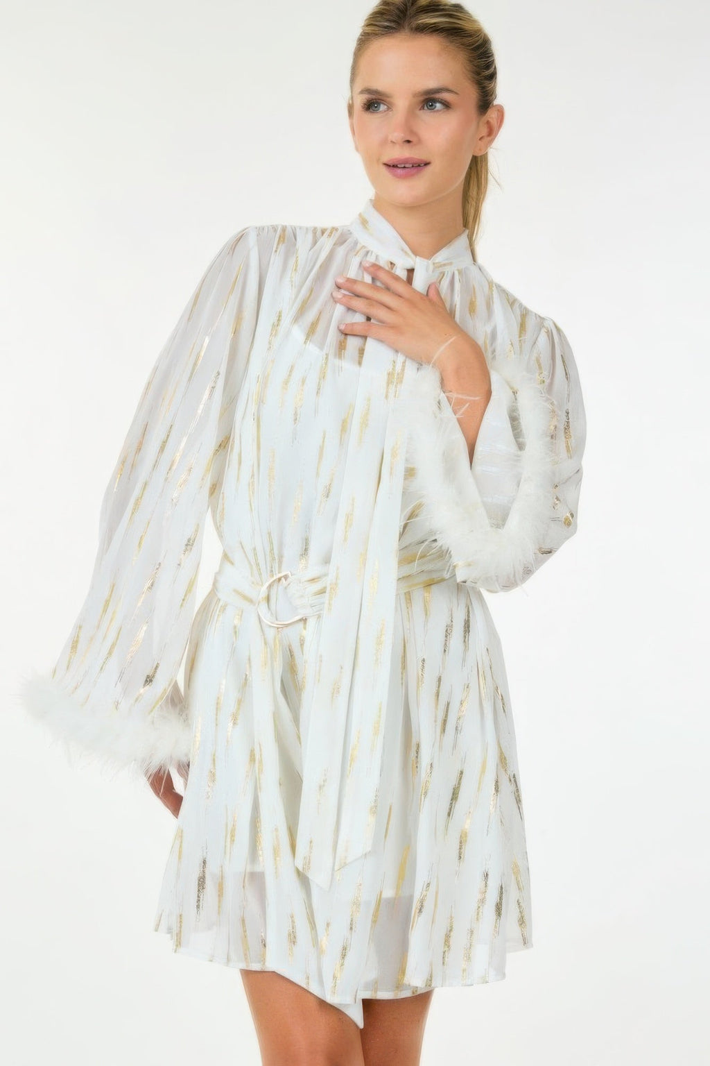 Metallic Print Short Dress by Tigbul's Variety Fashion Shop