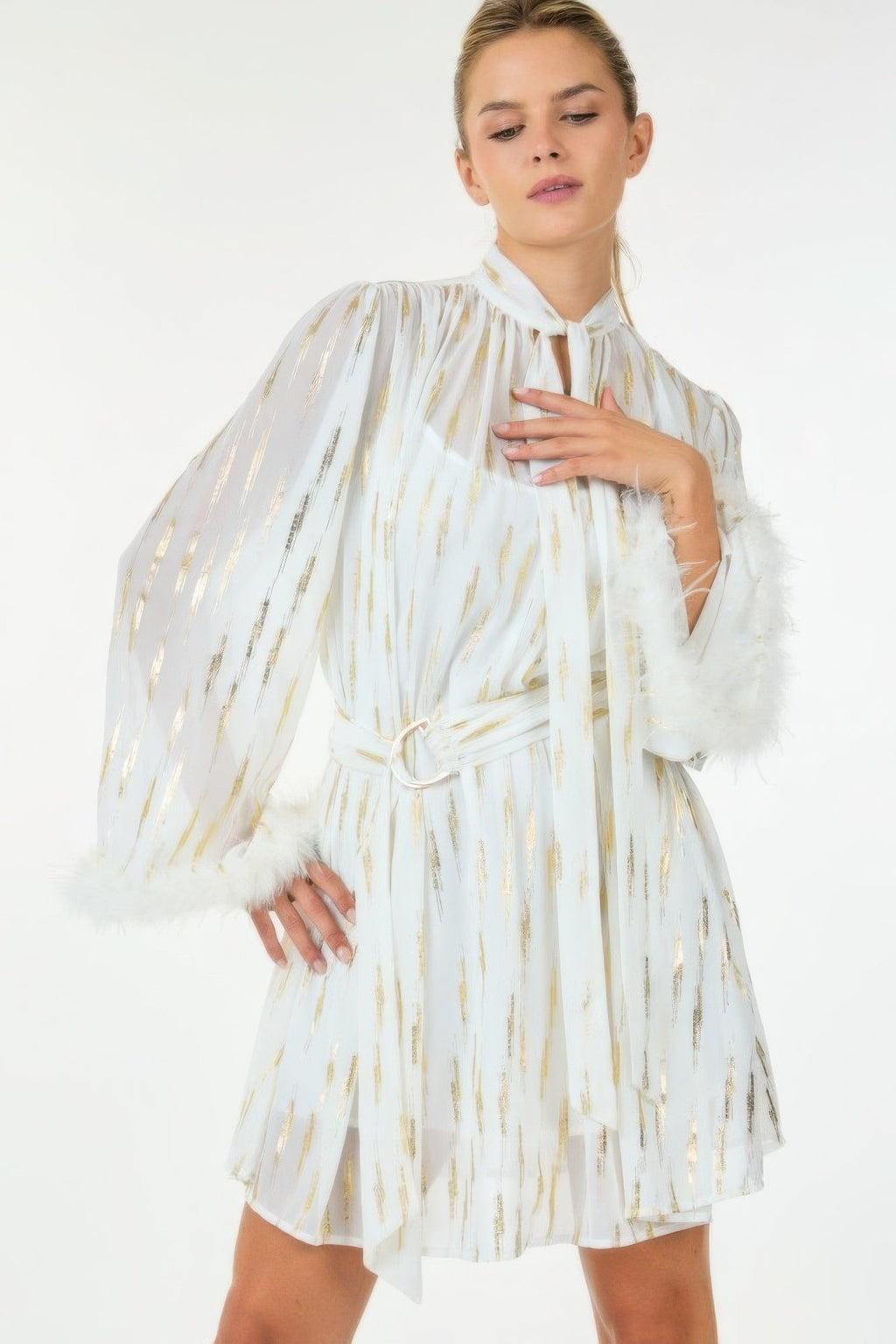 Metallic Print Short Dress by Tigbul's Variety Fashion Shop