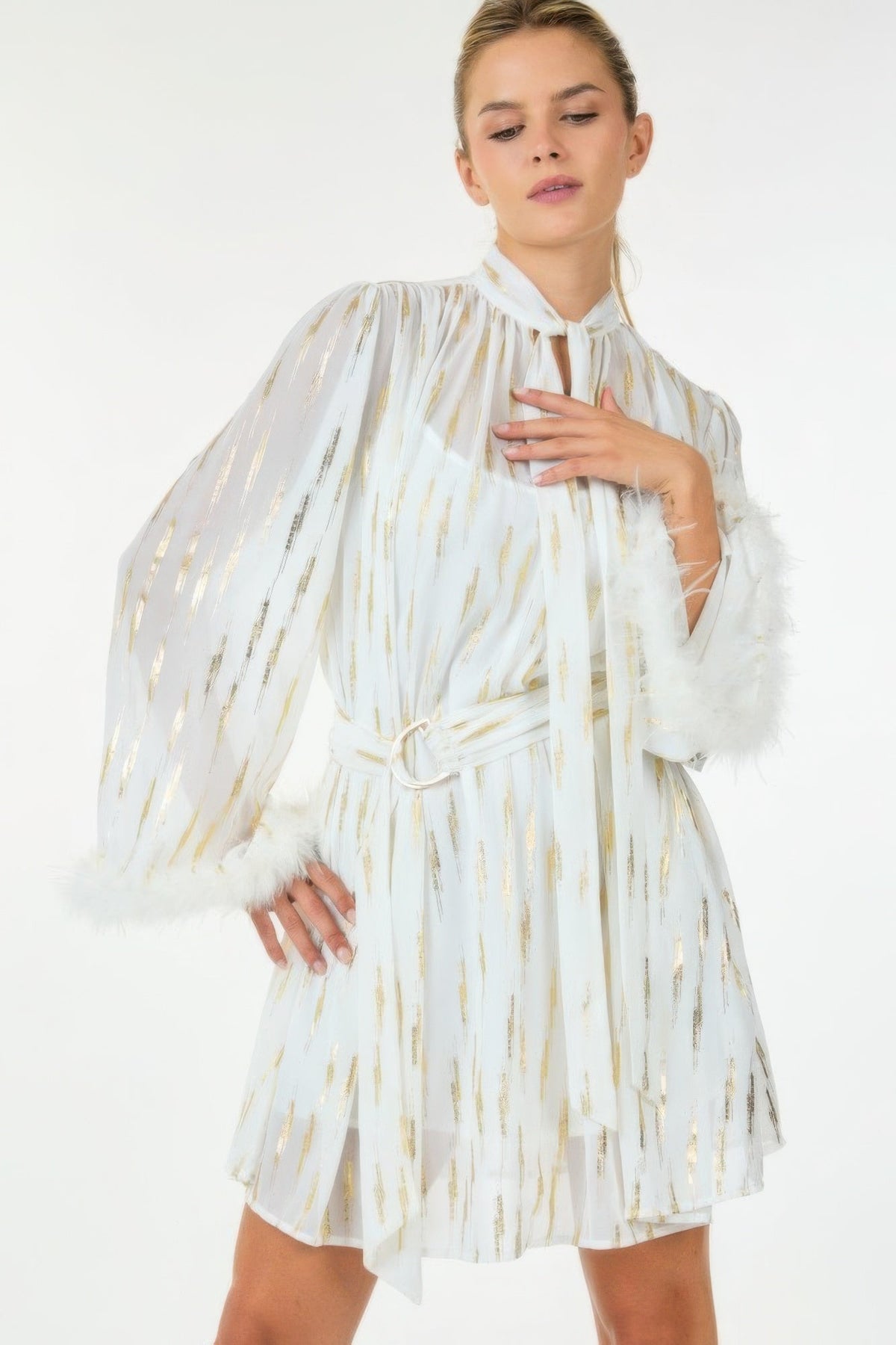 Metallic Print Short Dress by Tigbul's Variety Fashion Shop