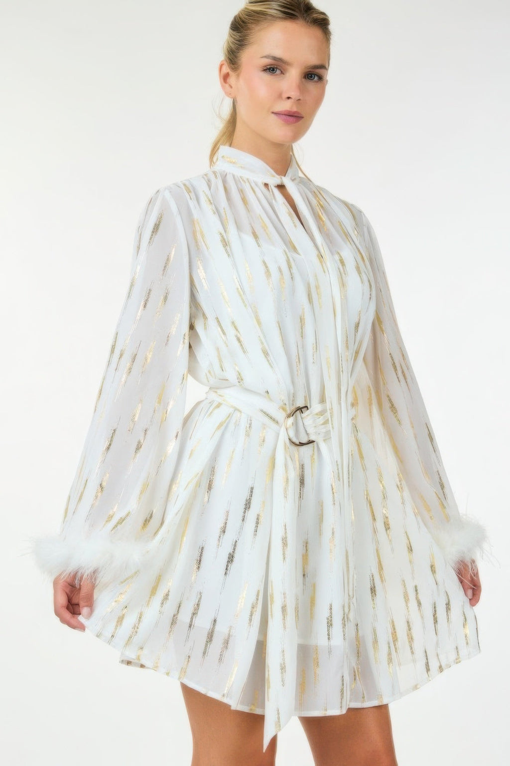 Metallic Print Short Dress by Tigbul's Variety Fashion Shop