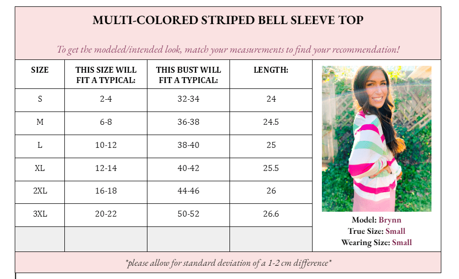 Mimi Multi-Color Striped Bell Sleeve Top by Girl Code Couture