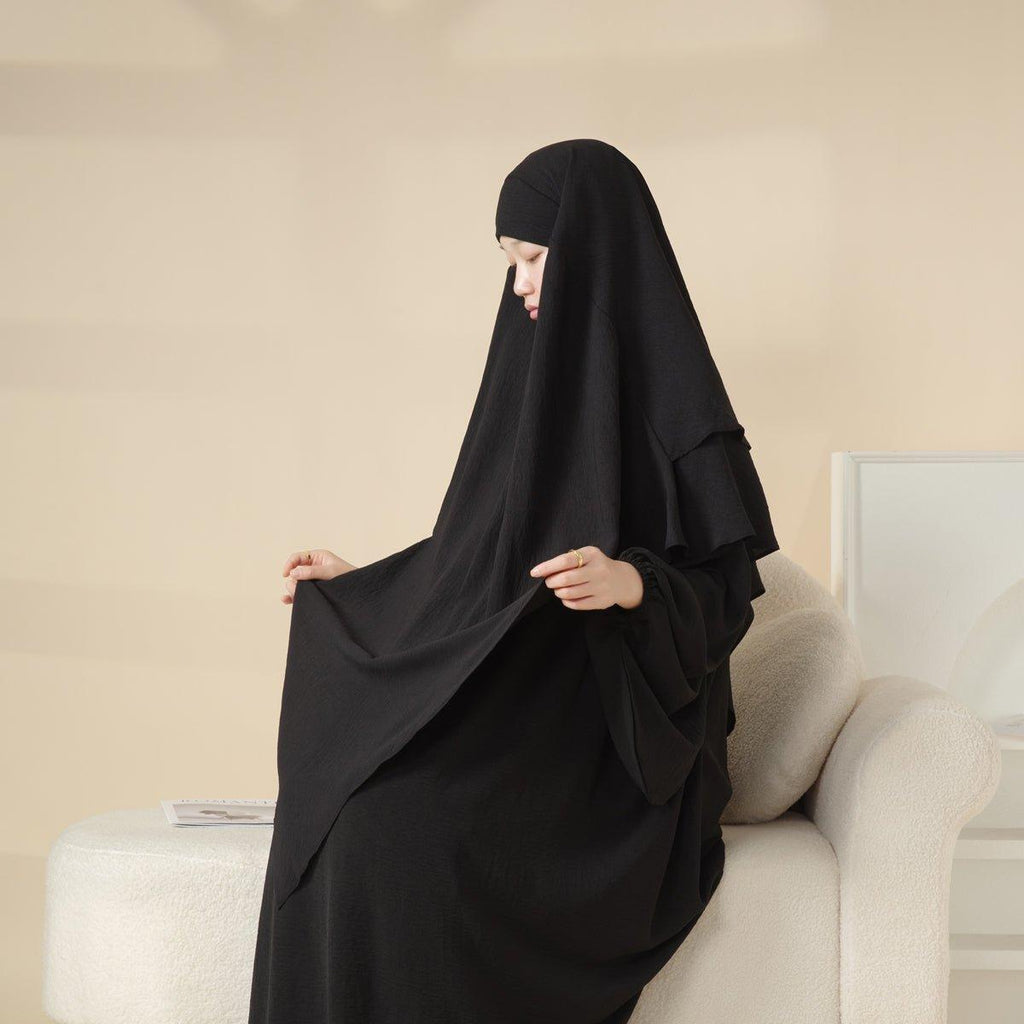 MK011 Stunning Two-Layer Crepe Khimar by Mariam's Collection
