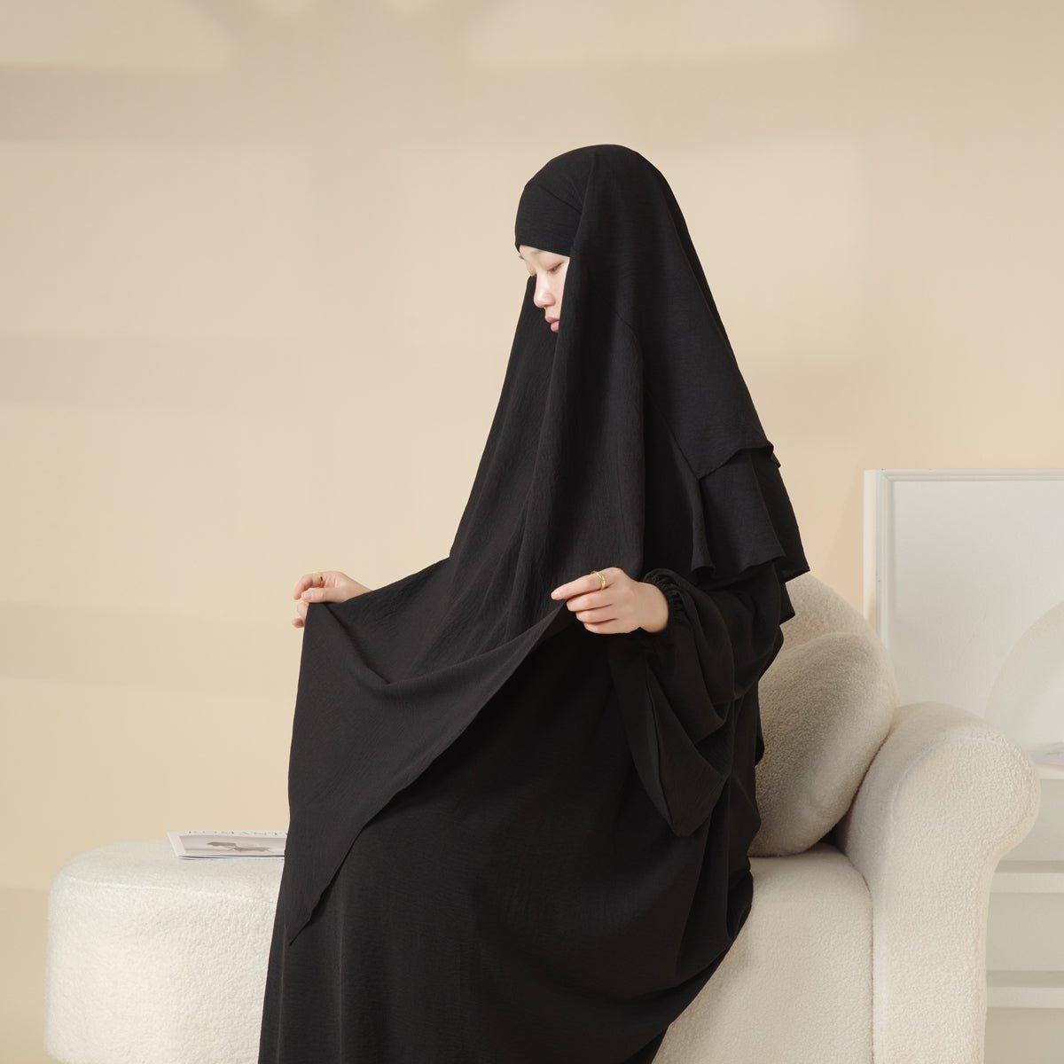 MK011 Stunning Two-Layer Crepe Khimar by Mariam's Collection