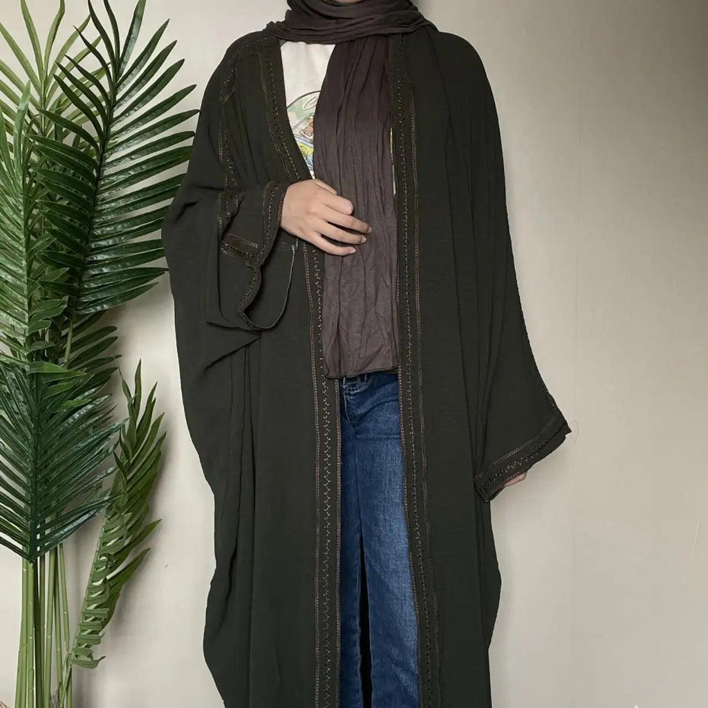 Batwing Sleeve Embroidered Open Abaya (MOA015) by Mariam's Collection