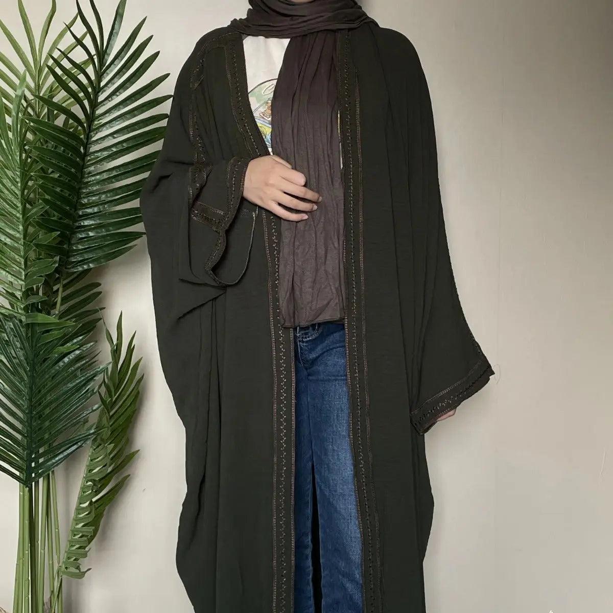 Batwing Sleeve Embroidered Open Abaya (MOA015) by Mariam's Collection