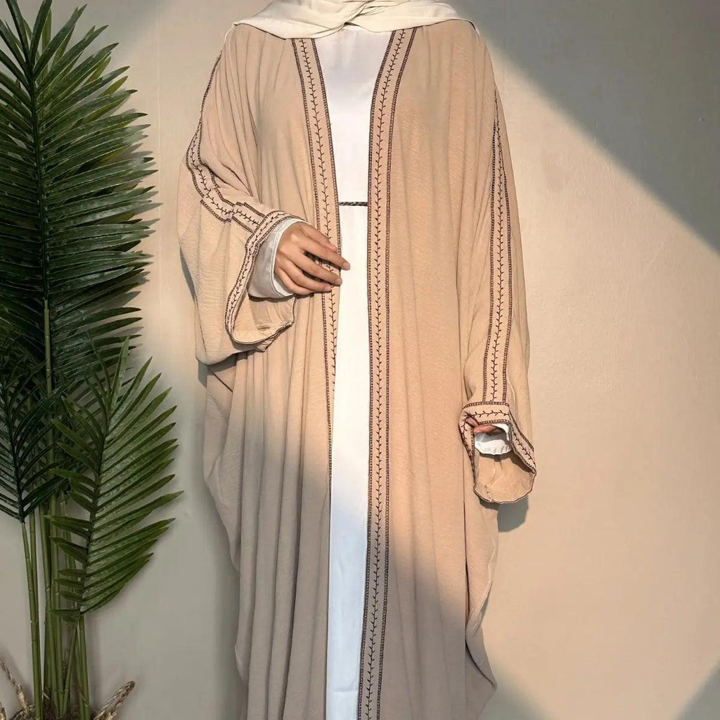 Batwing Sleeve Embroidered Open Abaya (MOA015) by Mariam's Collection