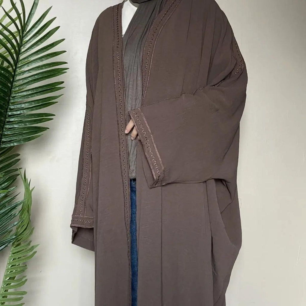 Batwing Sleeve Embroidered Open Abaya (MOA015) by Mariam's Collection