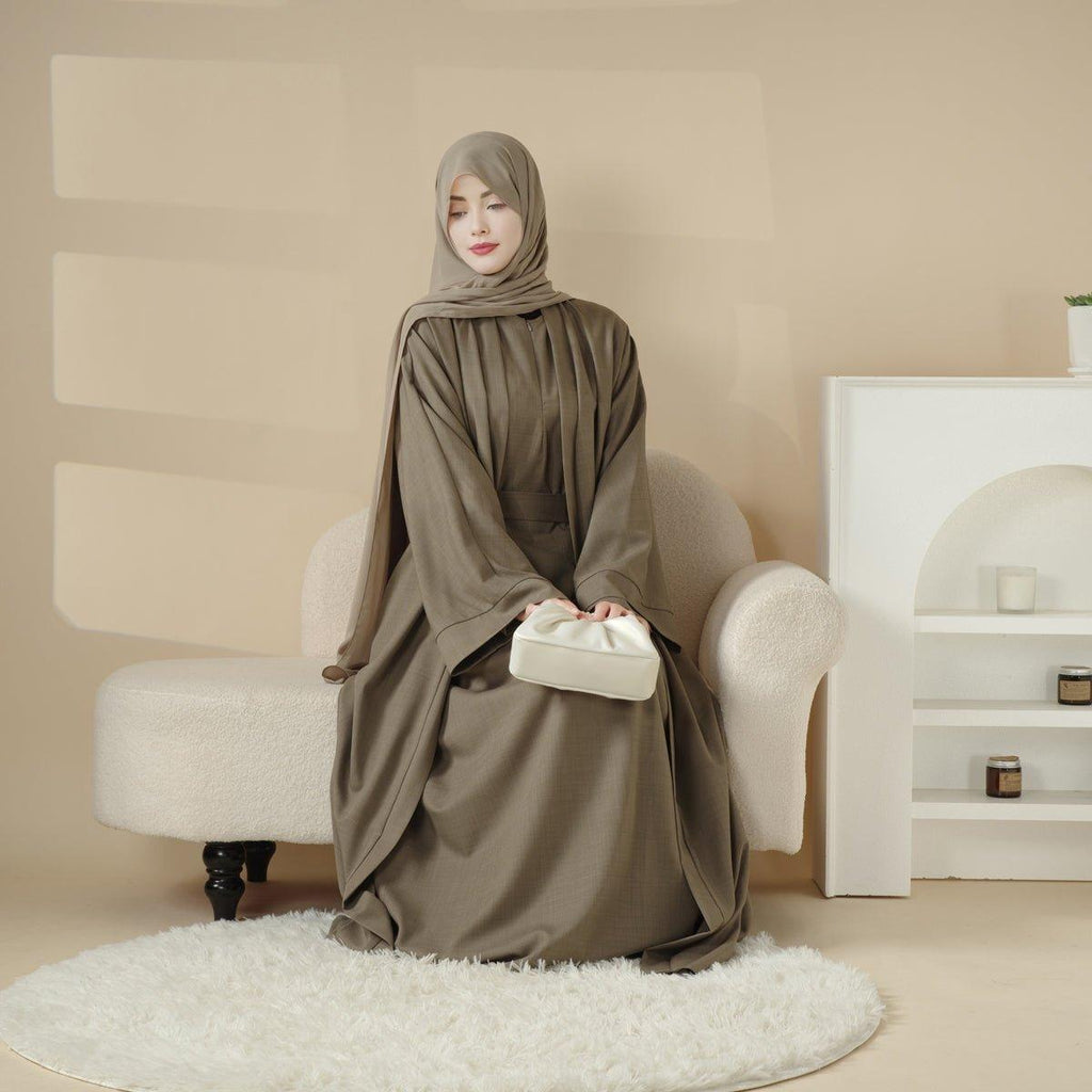 Plain Linen Abaya 3-Piece Set (MOA016) by Mariam's Collection