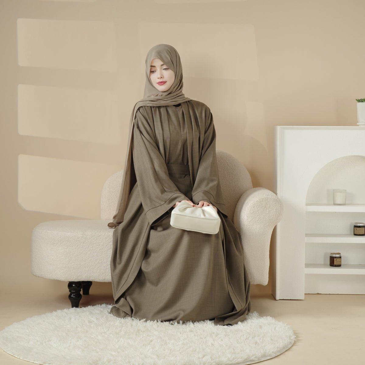Plain Linen Abaya 3-Piece Set (MOA016) by Mariam's Collection