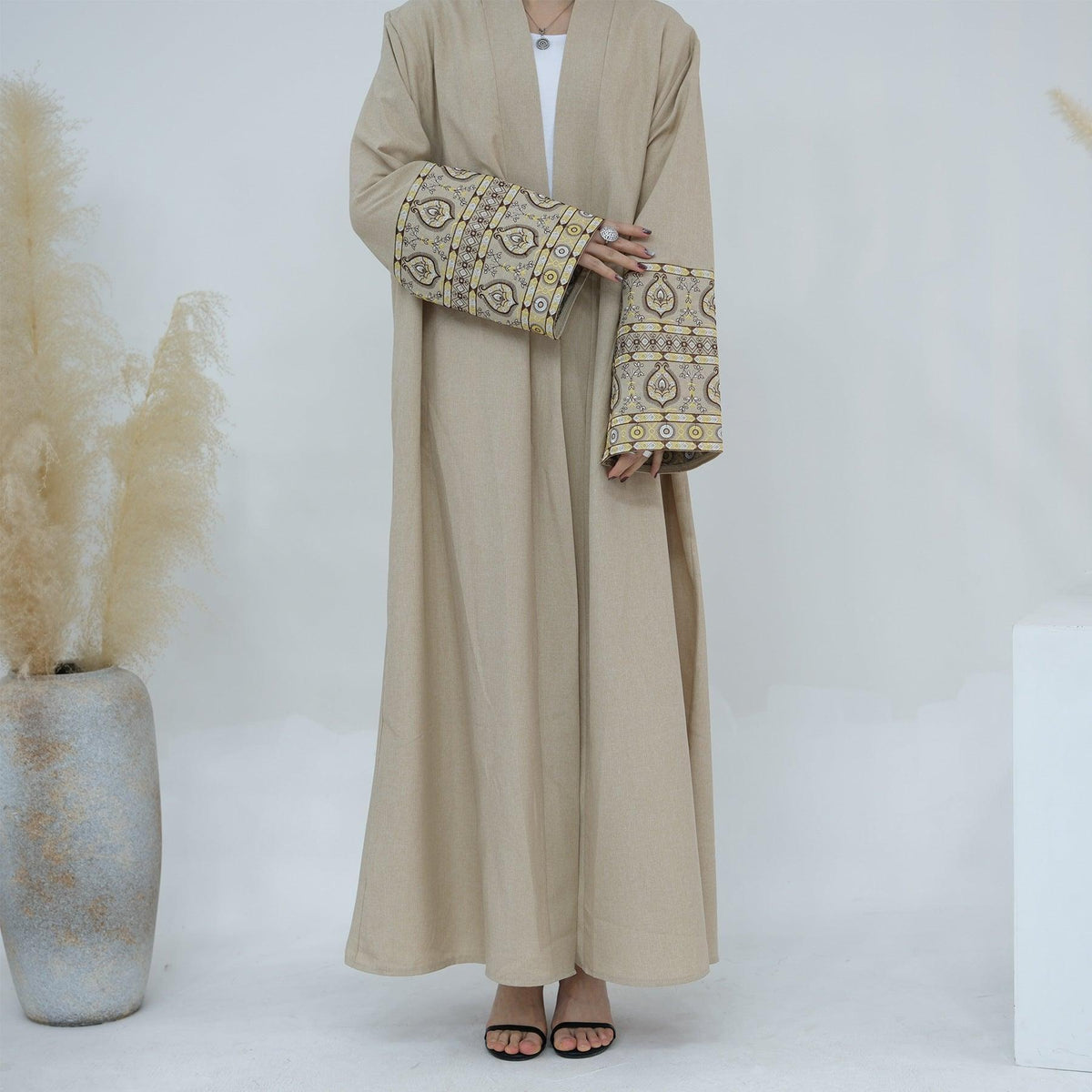 Exquisite Embroidery Set Open Abaya (MOA039) by Mariam's Collection