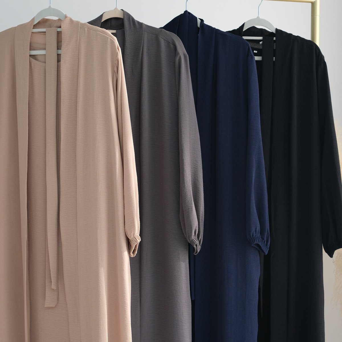 Solid Color Elegant Open Abaya with Pockets | 3-Piece Set Open Abaya (MOA092) by Mariam's Collection