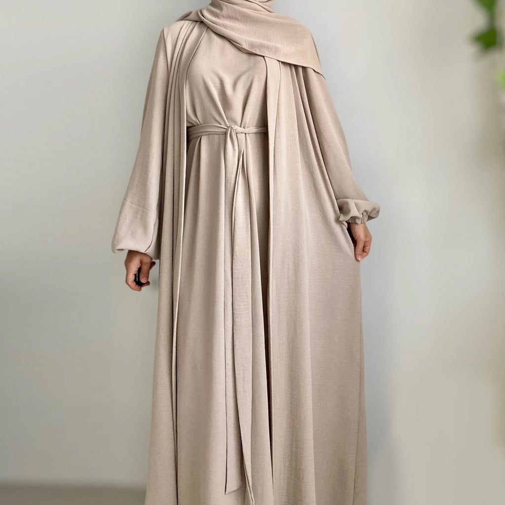 Solid Color Elegant Open Abaya with Pockets | 3-Piece Set Open Abaya (MOA092) by Mariam's Collection