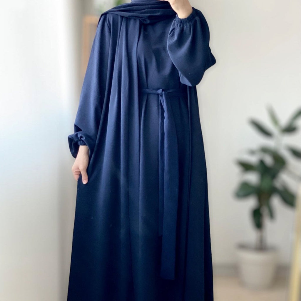 Solid Color Elegant Open Abaya with Pockets | 3-Piece Set Open Abaya (MOA092) by Mariam's Collection