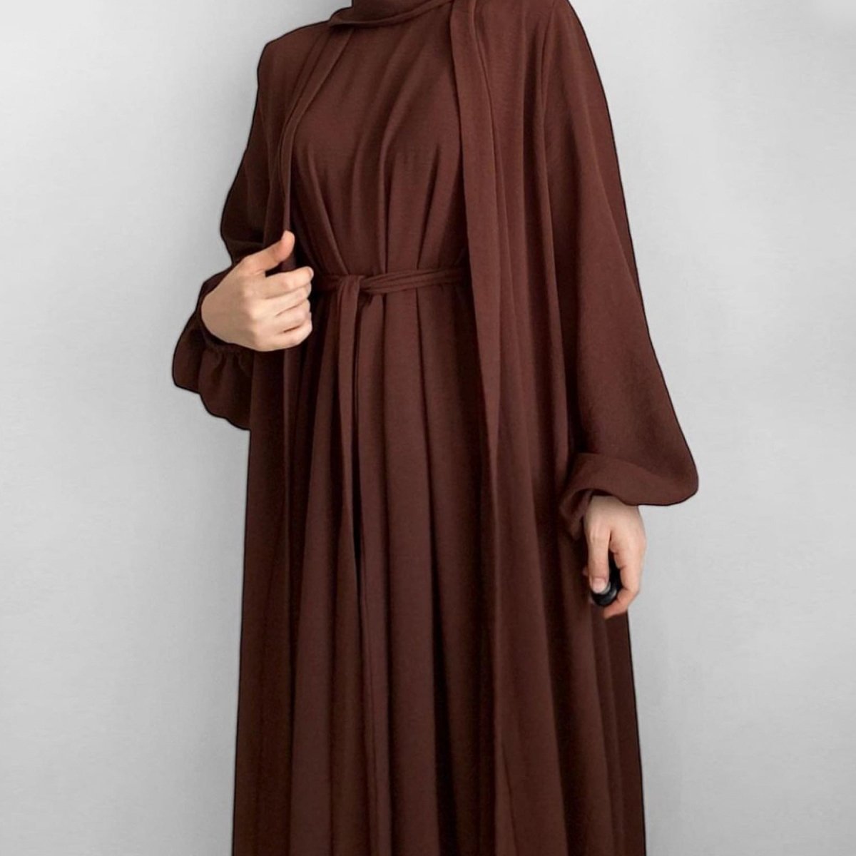 Solid Color Elegant Open Abaya with Pockets | 3-Piece Set Open Abaya (MOA092) by Mariam's Collection