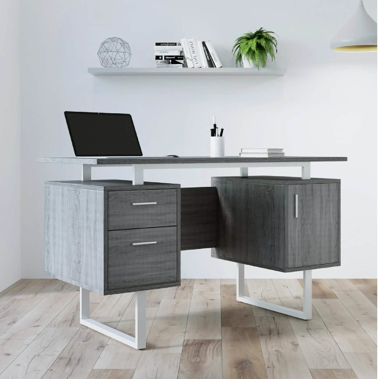 Modern Gray Office Desk with Storage by DailySale