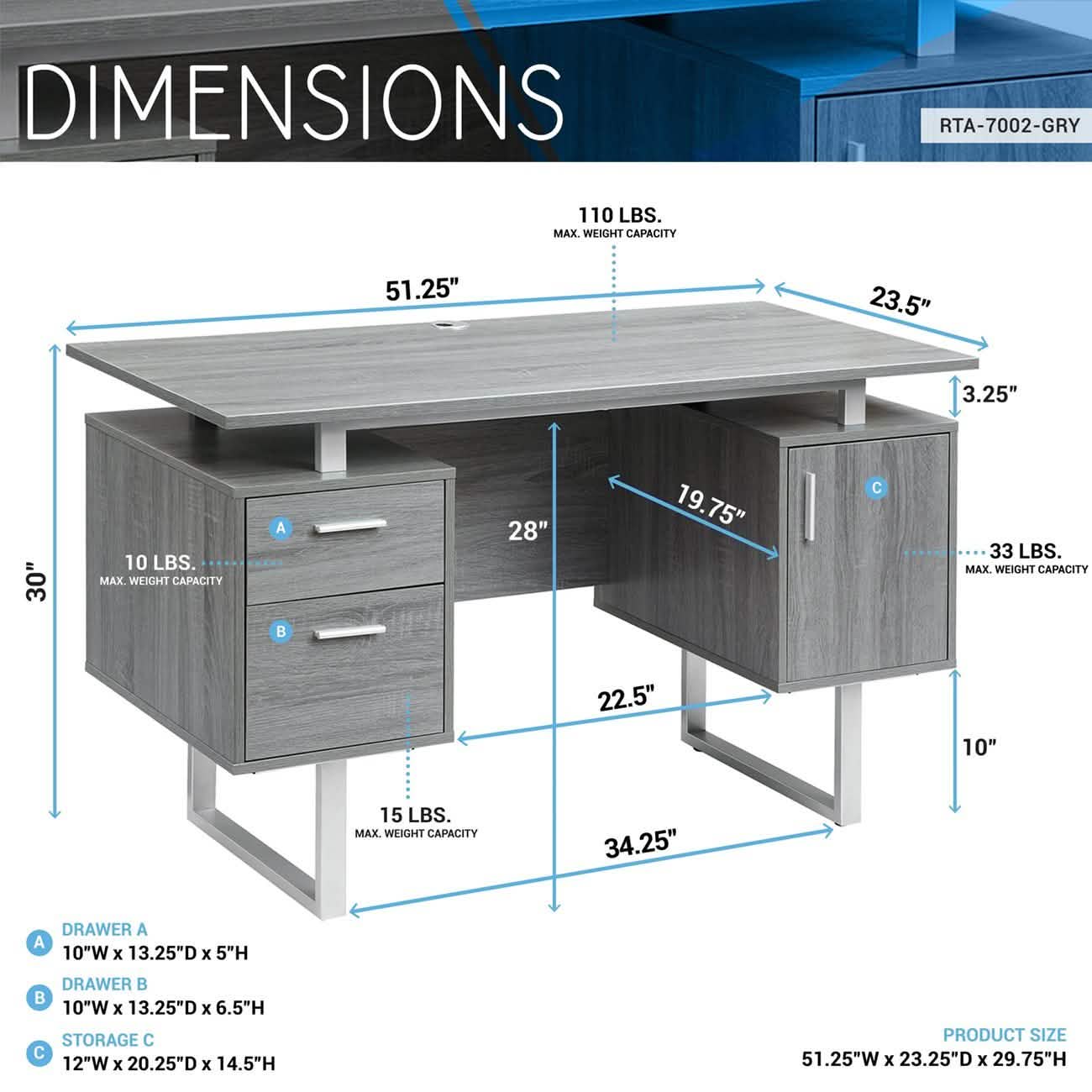Modern Gray Office Desk with Storage by DailySale