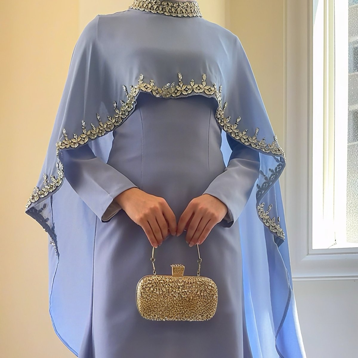Celestial Rhinestone Cape Abaya | Luxury 2-Piece Set (MA251) by Mariam's Collection