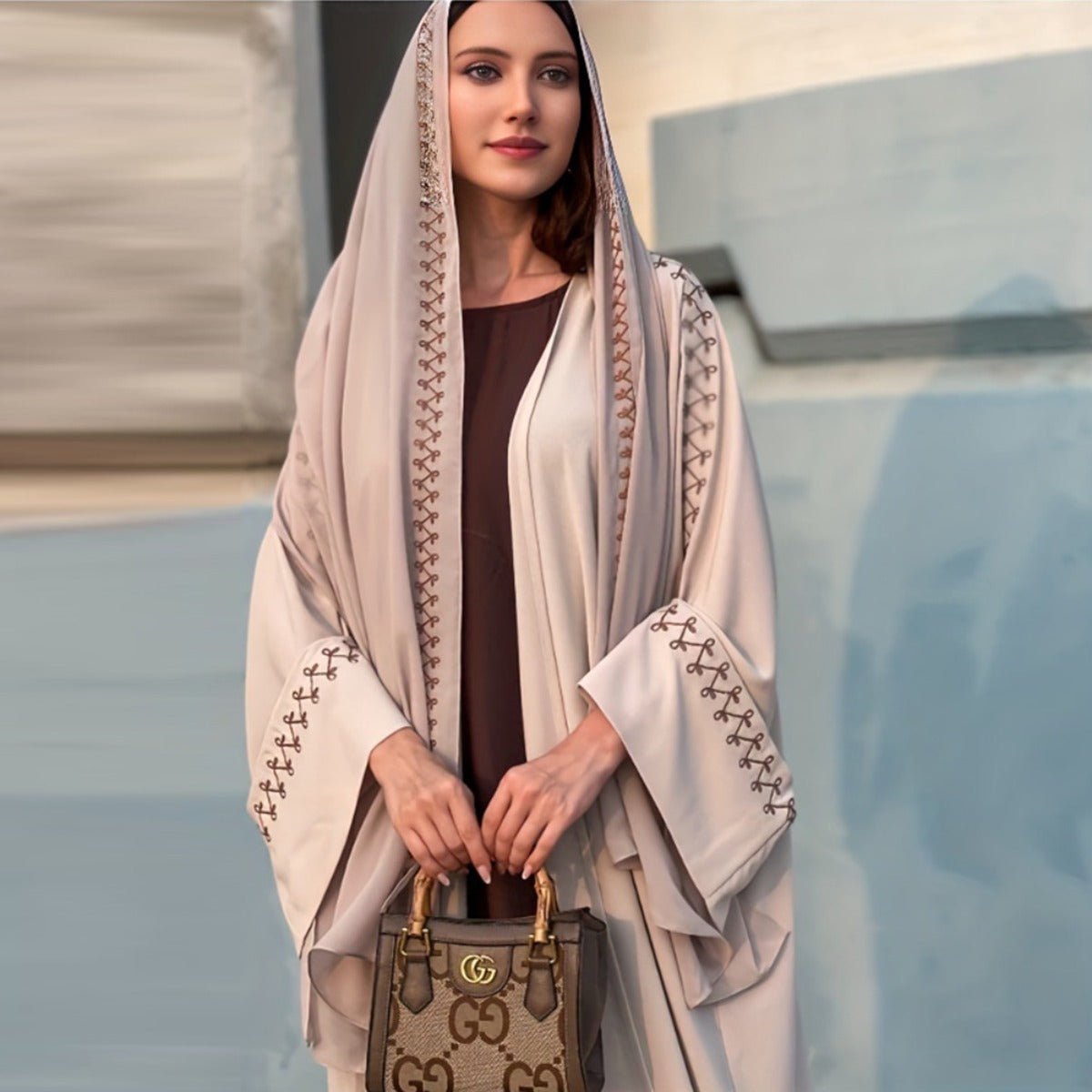 Moonlight Embroidered Abaya Set | Batwing Sleeve Robe with Matching Hijab (MOA183) by Mariam's Collection