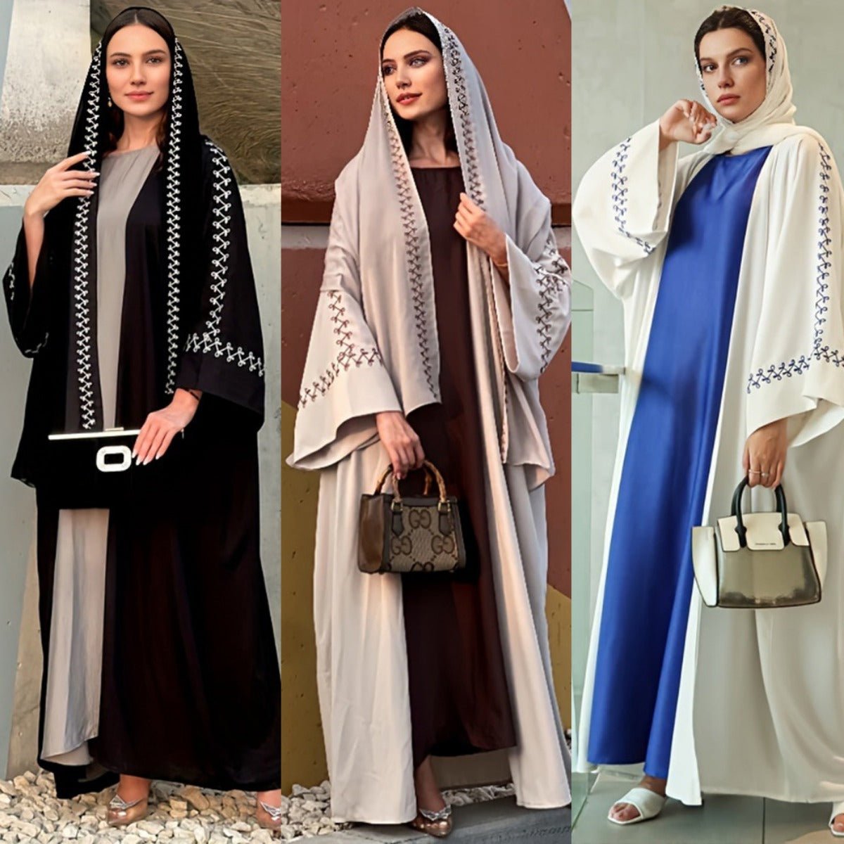 Moonlight Embroidered Abaya Set | Batwing Sleeve Robe with Matching Hijab (MOA183) by Mariam's Collection