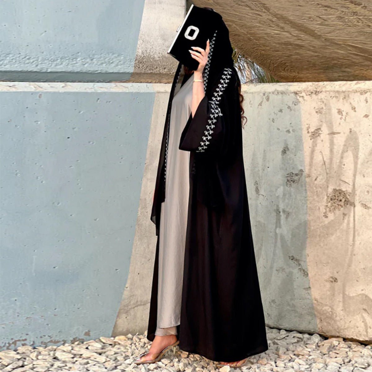Moonlight Embroidered Abaya Set | Batwing Sleeve Robe with Matching Hijab (MOA183) by Mariam's Collection