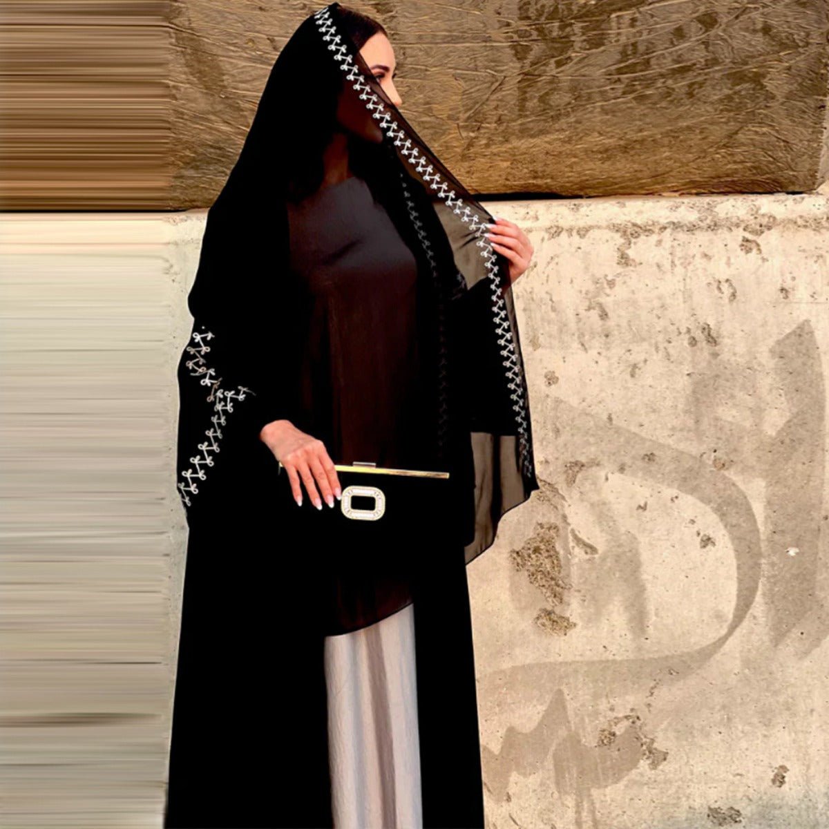 Moonlight Embroidered Abaya Set | Batwing Sleeve Robe with Matching Hijab (MOA183) by Mariam's Collection