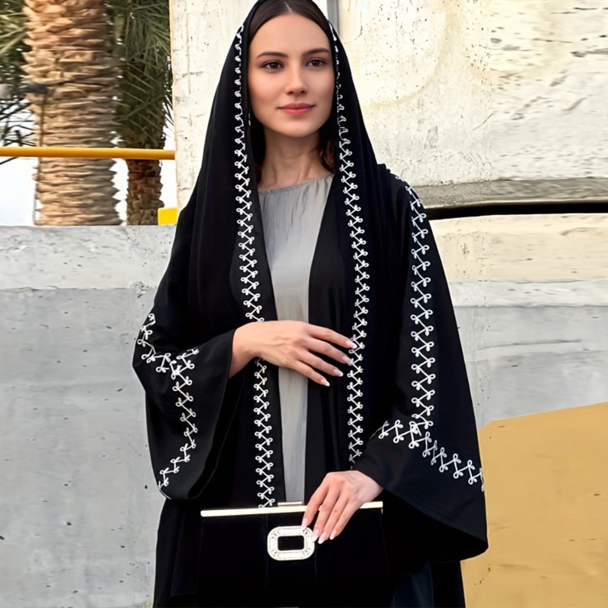 Moonlight Embroidered Abaya Set | Batwing Sleeve Robe with Matching Hijab (MOA183) by Mariam's Collection