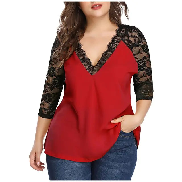 Plus Size Lace Blouse for Women - Casual Long Sleeve Top by Trendy Attic Store01