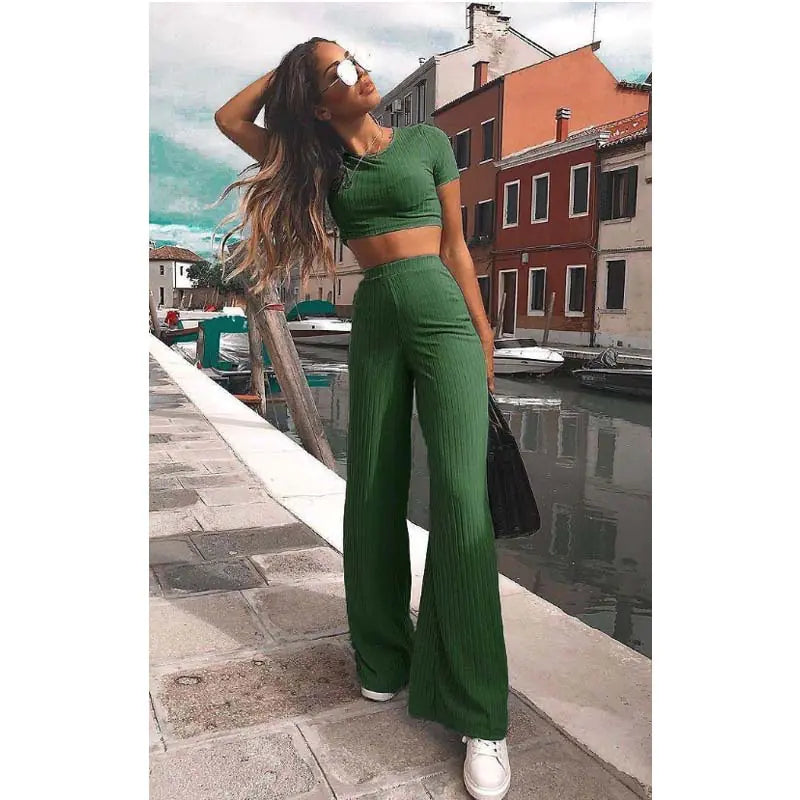 High Elastic Cotton Wide Leg Pants Two-Piece Set by Trendy Attic Store01