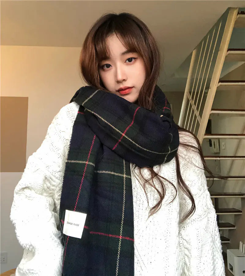 Versatile Retro Plaid Scarf with Tassels for Women by Trendy Attic Store01