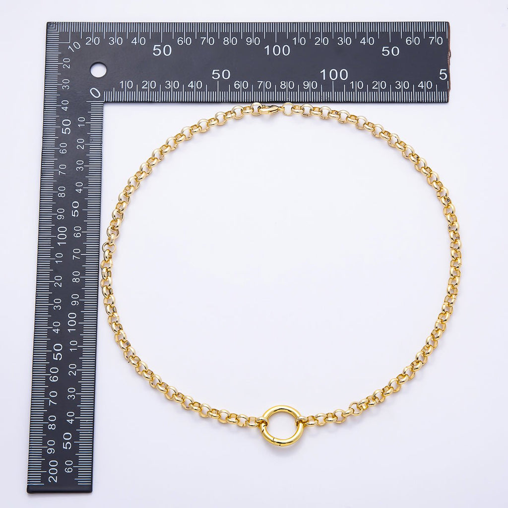 NEW 16K Gold Filled 6mm Push Gate Charm Connector Holder Ring Rolo Chain 18 Inch Necklace | WA-00574 by DLUXCA