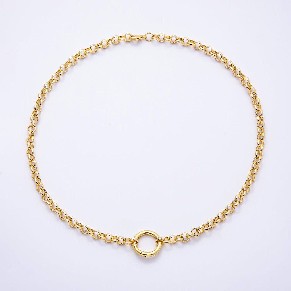 NEW 16K Gold Filled 6mm Push Gate Charm Connector Holder Ring Rolo Chain 18 Inch Necklace | WA-00574 by DLUXCA