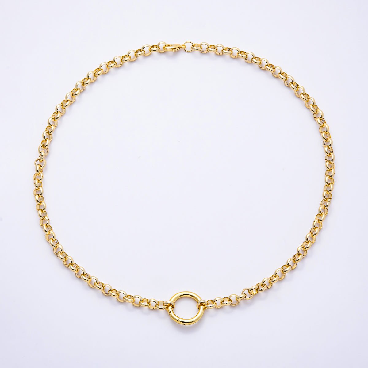 NEW 16K Gold Filled 6mm Push Gate Charm Connector Holder Ring Rolo Chain 18 Inch Necklace | WA-00574 by DLUXCA