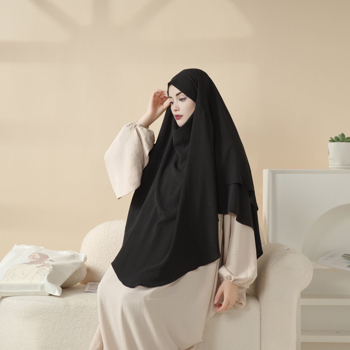 New Two-Layer Crepe Khimar (MK010) by Mariam's Collection