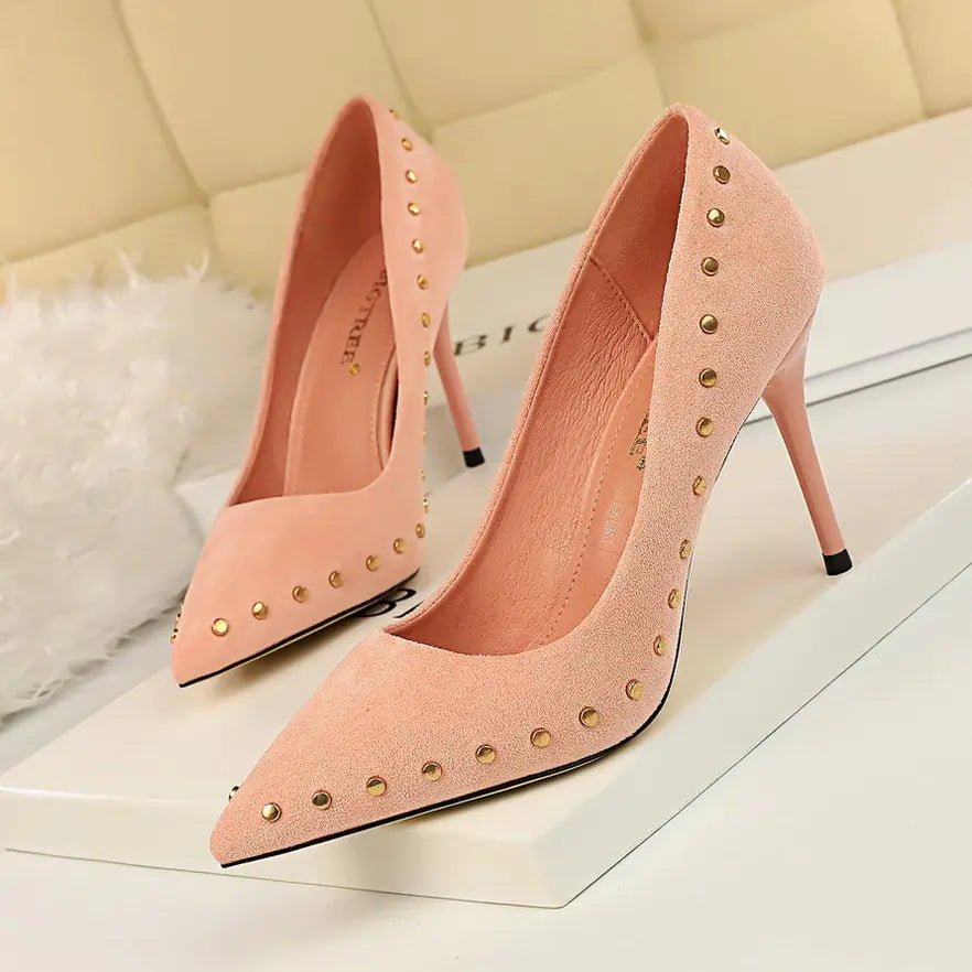 Vintage Women's High Heels with Pointed Toe and Studs by Trendy Attic Store01