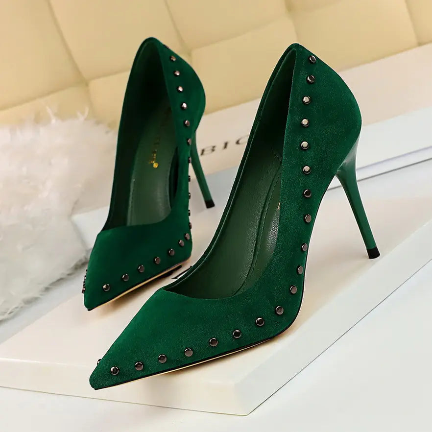 Vintage Women's High Heels with Pointed Toe and Studs by Trendy Attic Store01