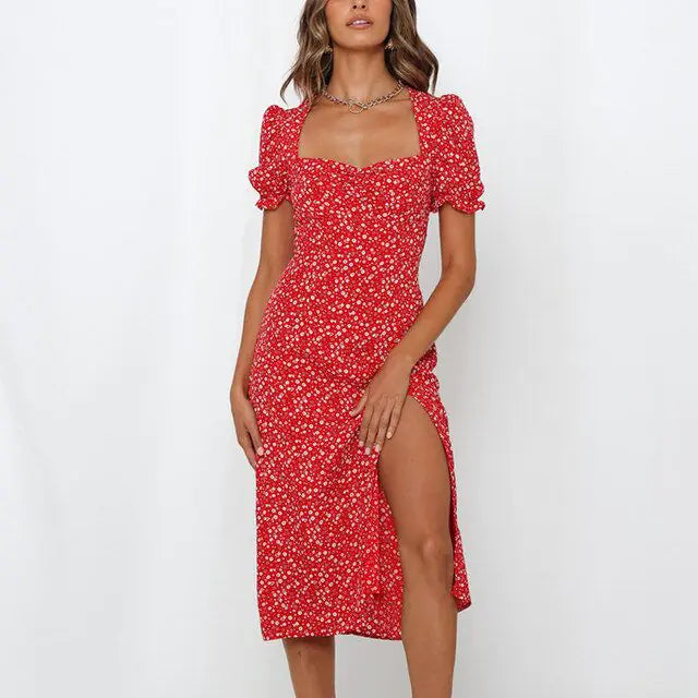 Floral Square Neck Puff Sleeve Dress by Trendy Attic Store01