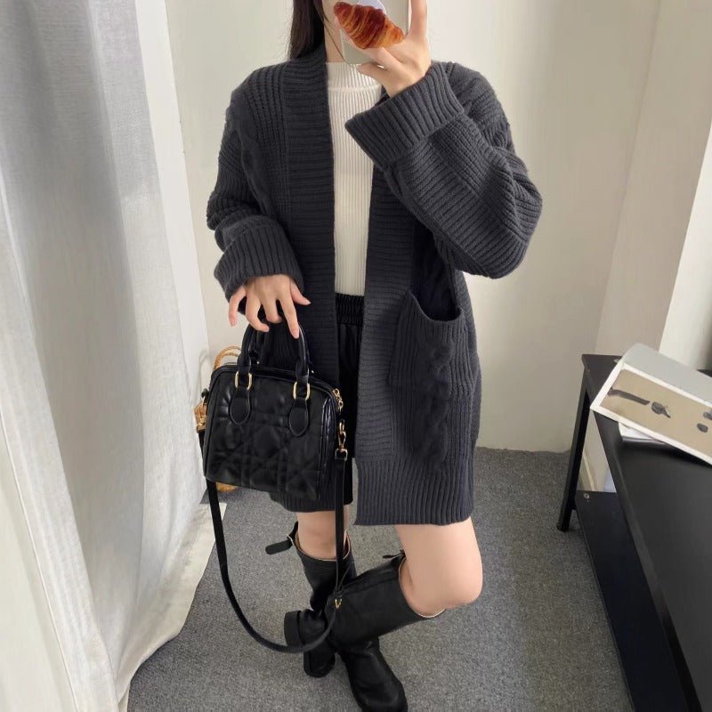 Oversized Cable Knit Cardigan with Pockets(MS166) by Mariam's Collection