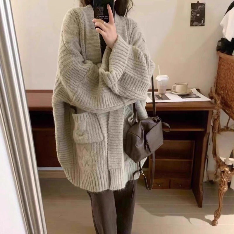 Oversized Cable Knit Cardigan with Pockets(MS166) by Mariam's Collection