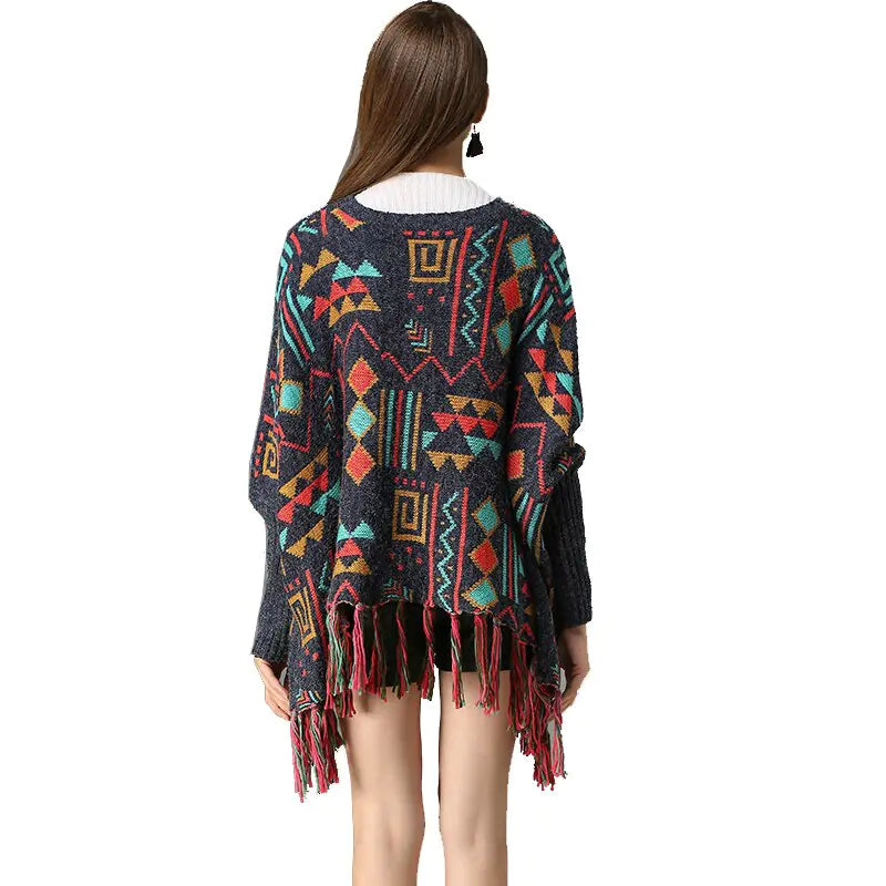 Plus Size Women's Batwing Sweater with Fringe Knit by Trendy Attic Store01
