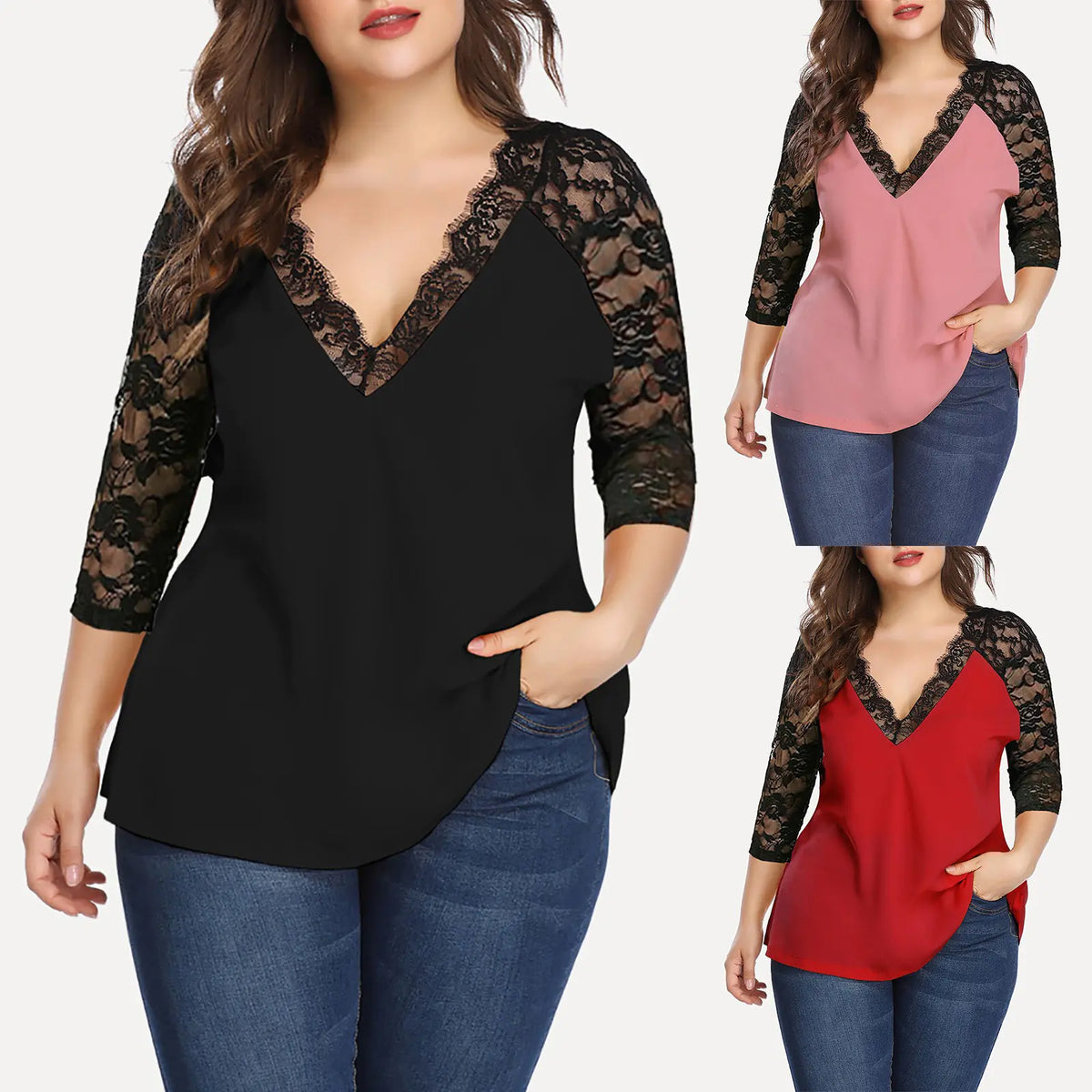 Plus Size Lace Blouse for Women - Casual Long Sleeve Top by Trendy Attic Store01