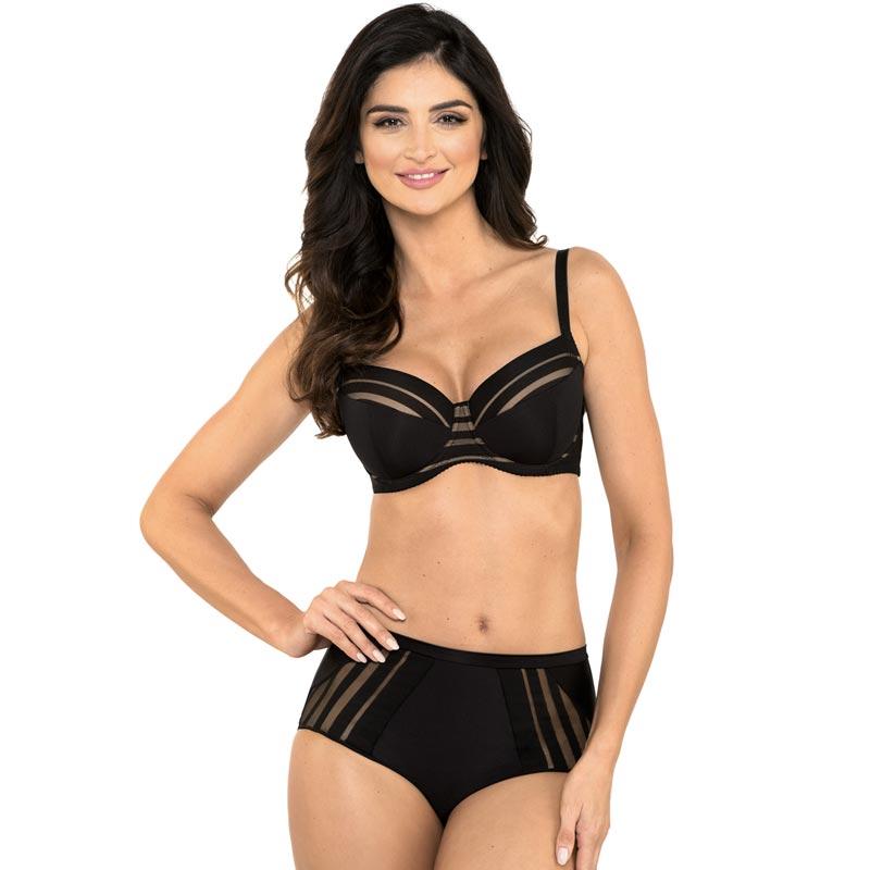 Full Figure Padded Striped Bra Gorteks Luna Black by Lime Lucy