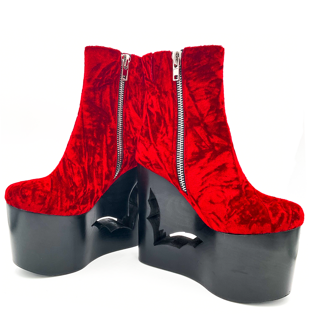 Deadwood Oxblood Velvet Wedge Boot by Charla Tedrick