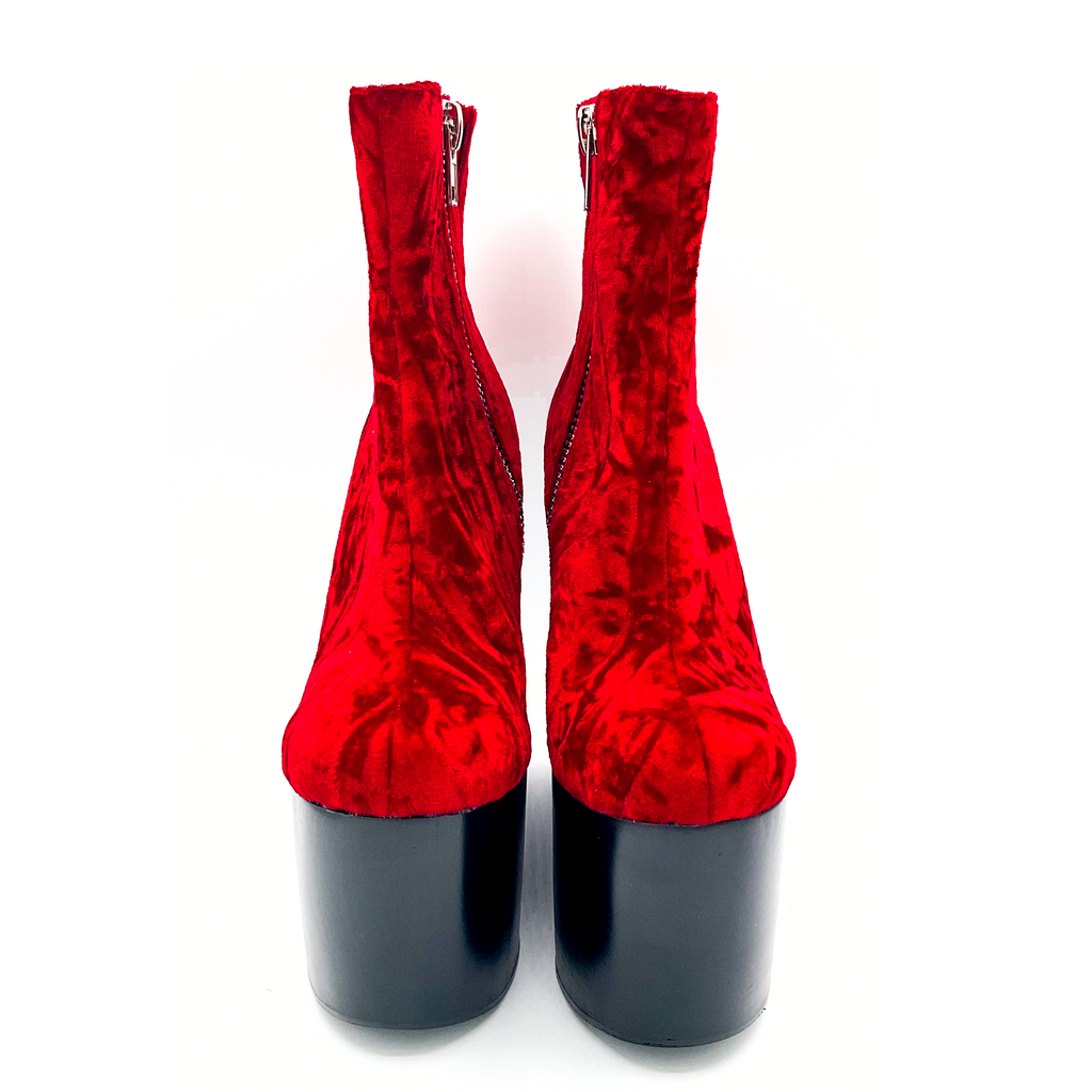 Deadwood Oxblood Velvet Wedge Boot by Charla Tedrick